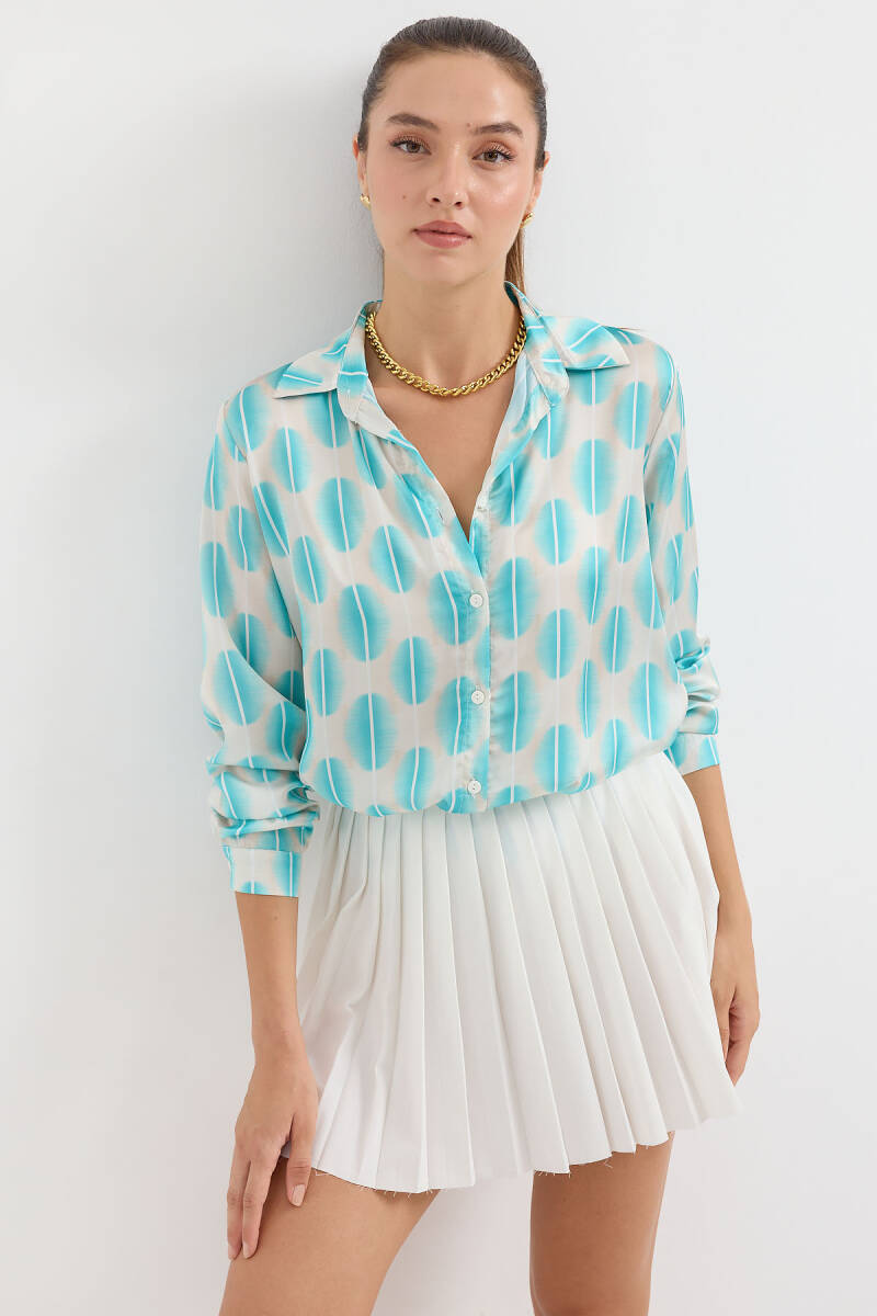 3964 Hafif Dökümlü Saten Gömlek - B.Turkuaz - BİGDART