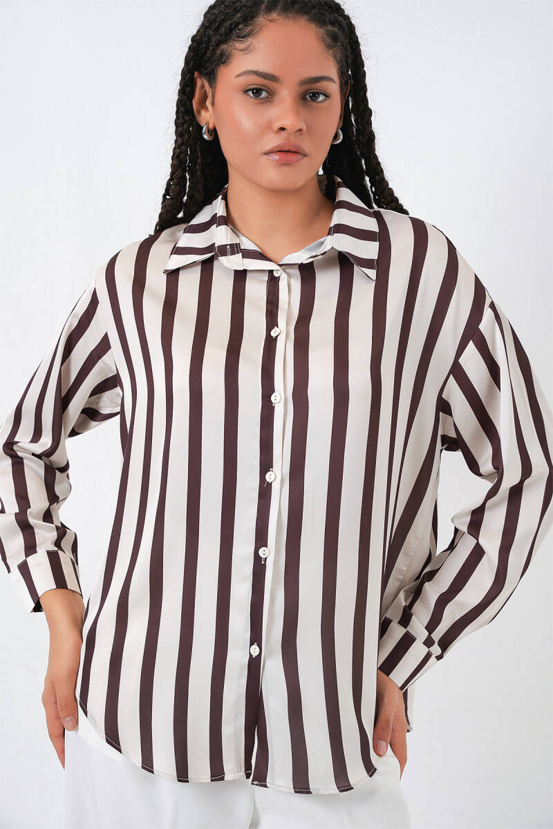 3964 Hafif Dökümlü Saten Gömlek - M. Kahverengi - BİGDART