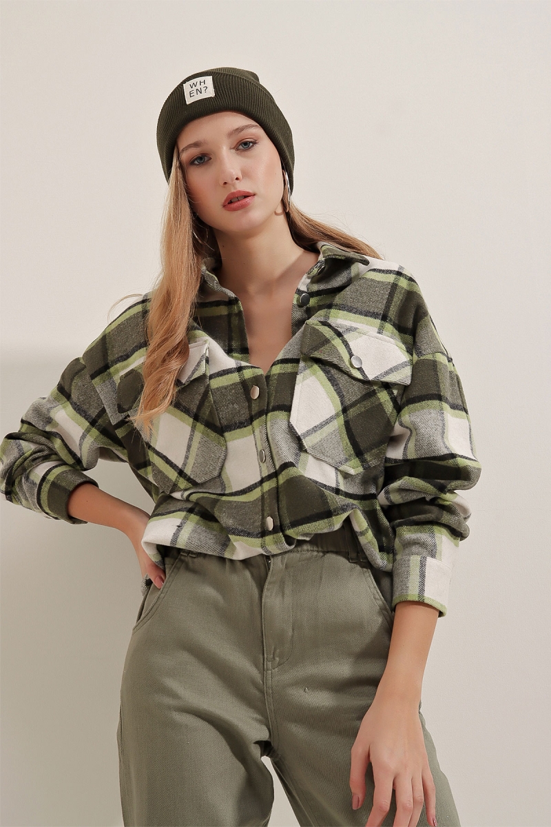 3970 Çift Cepli Oduncu Gömleği - Yeşil - BİGDART