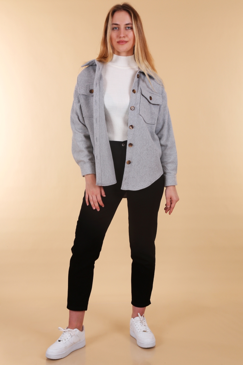 3973 Hafif Oversize Kaşe Gömlek - Gri - BİGDART