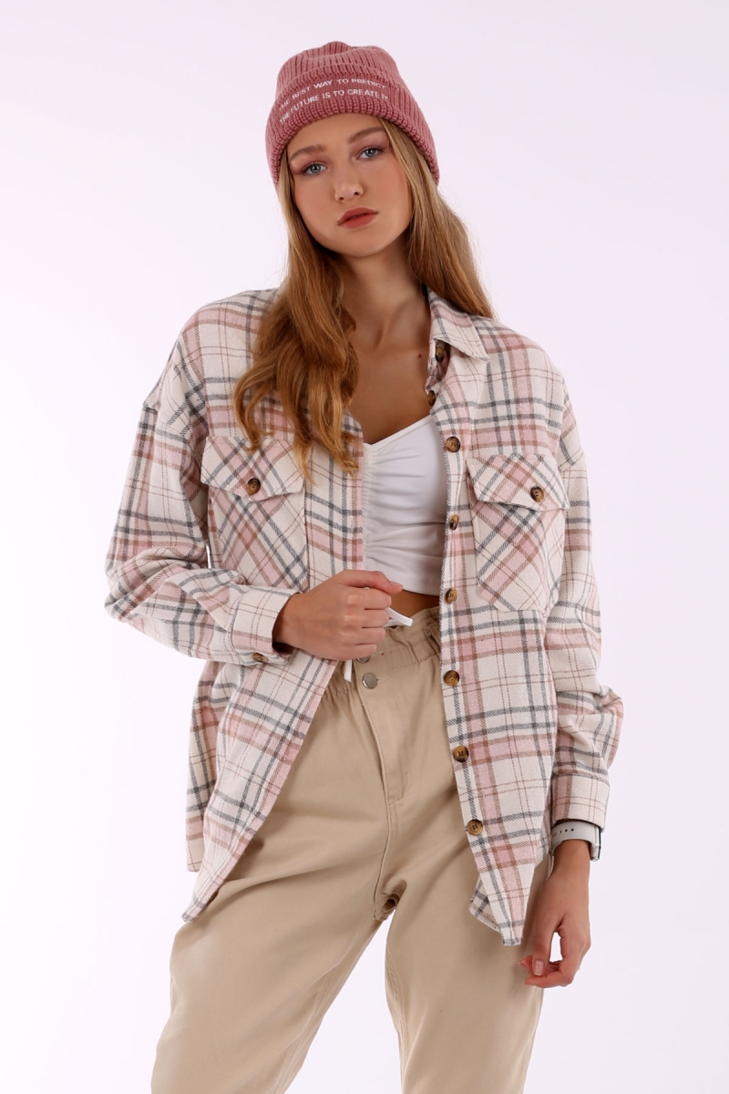 3980 Cepli Oduncu Gömleği - Pudra - BİGDART