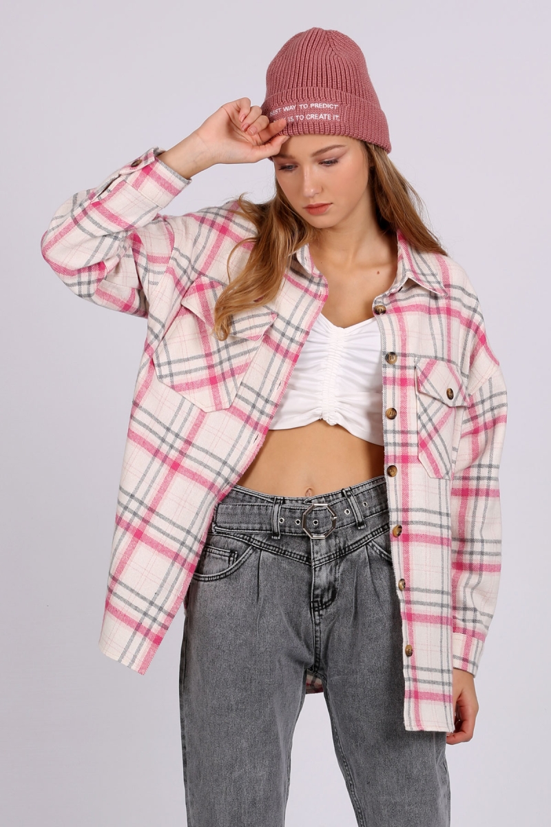 3980 Cepli Oduncu Gömleği - Pembe - BİGDART