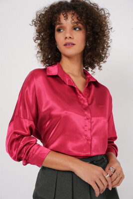 3985 Oversize Saten Gömlek - Bordo - 2