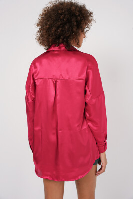 3985 Oversize Saten Gömlek - Bordo - 5