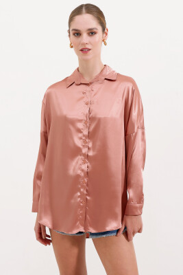 3985 Oversize Saten Gömlek - Camel - 2