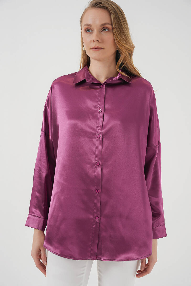 3985 Oversize Saten Gömlek - Koyu Lila (1)