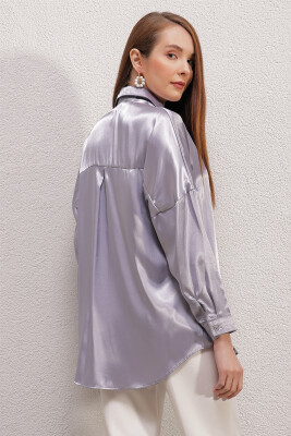 3985 Oversize Saten Gömlek - Lila - 6
