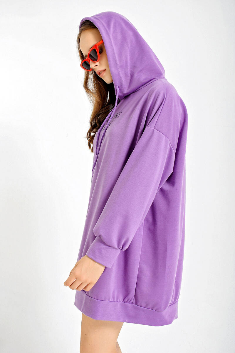 4125 Oversize Sweat Elbise - Lila - BİGDART