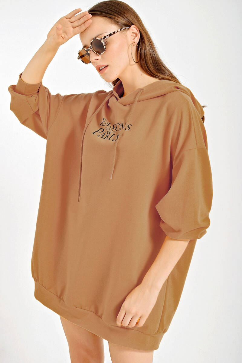 4125 Oversize Sweat Elbise - Vizon - BİGDART