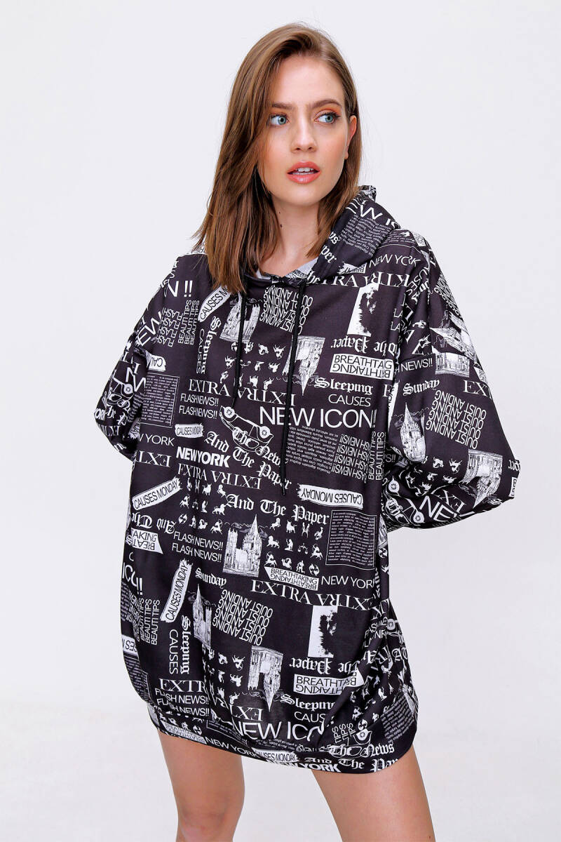4125 Oversize Sweat Elbise - G. Siyah - BİGDART