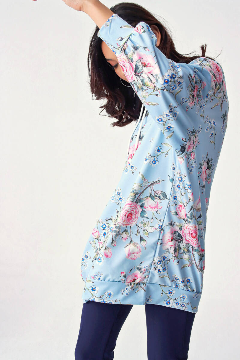 4125 Oversize Sweat Elbise - Buz Mavi - BİGDART