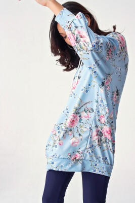 4125 Oversize Sweat Elbise - Buz Mavi - BİGDART