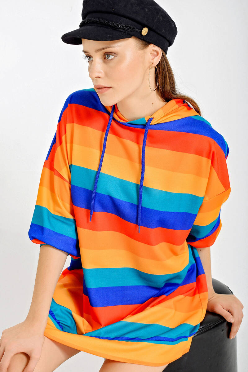 4125 Oversize Sweat Elbise - Hardal - BİGDART