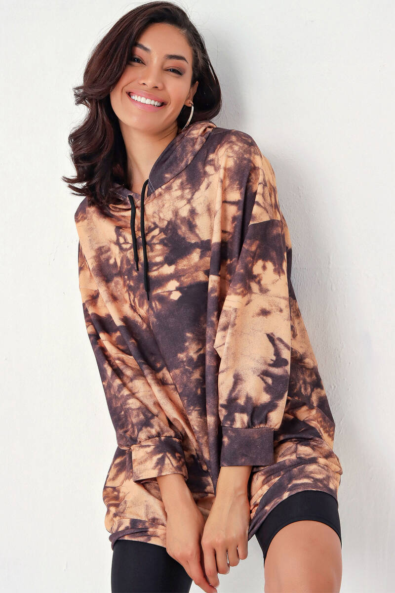 4125 Oversize Sweat Elbise - Sütlü Kahve - BİGDART