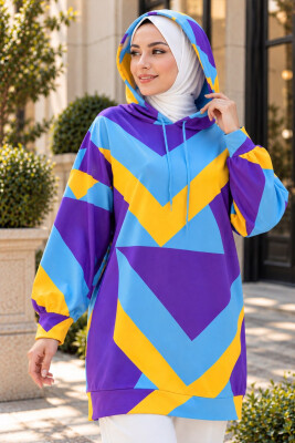 4125 Oversize Sweat Elbise - M. Mavi - 1
