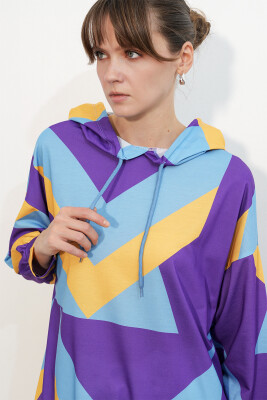 4125 Oversize Sweat Elbise - M. Mavi - 4