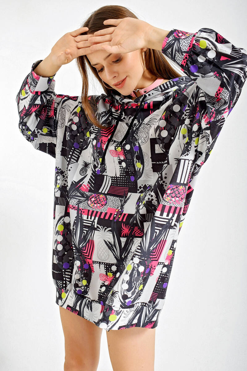 4125 Oversize Sweat Elbise - Pembe - BİGDART