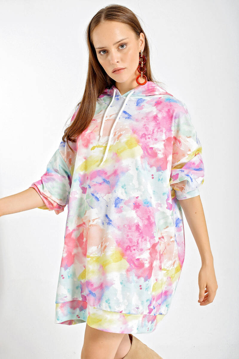 4125 Oversize Sweat Elbise - Pudra - BİGDART