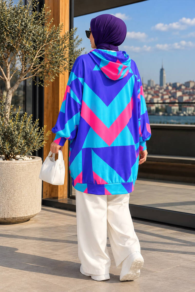 4125 Oversize Sweat Elbise - Saks (1)