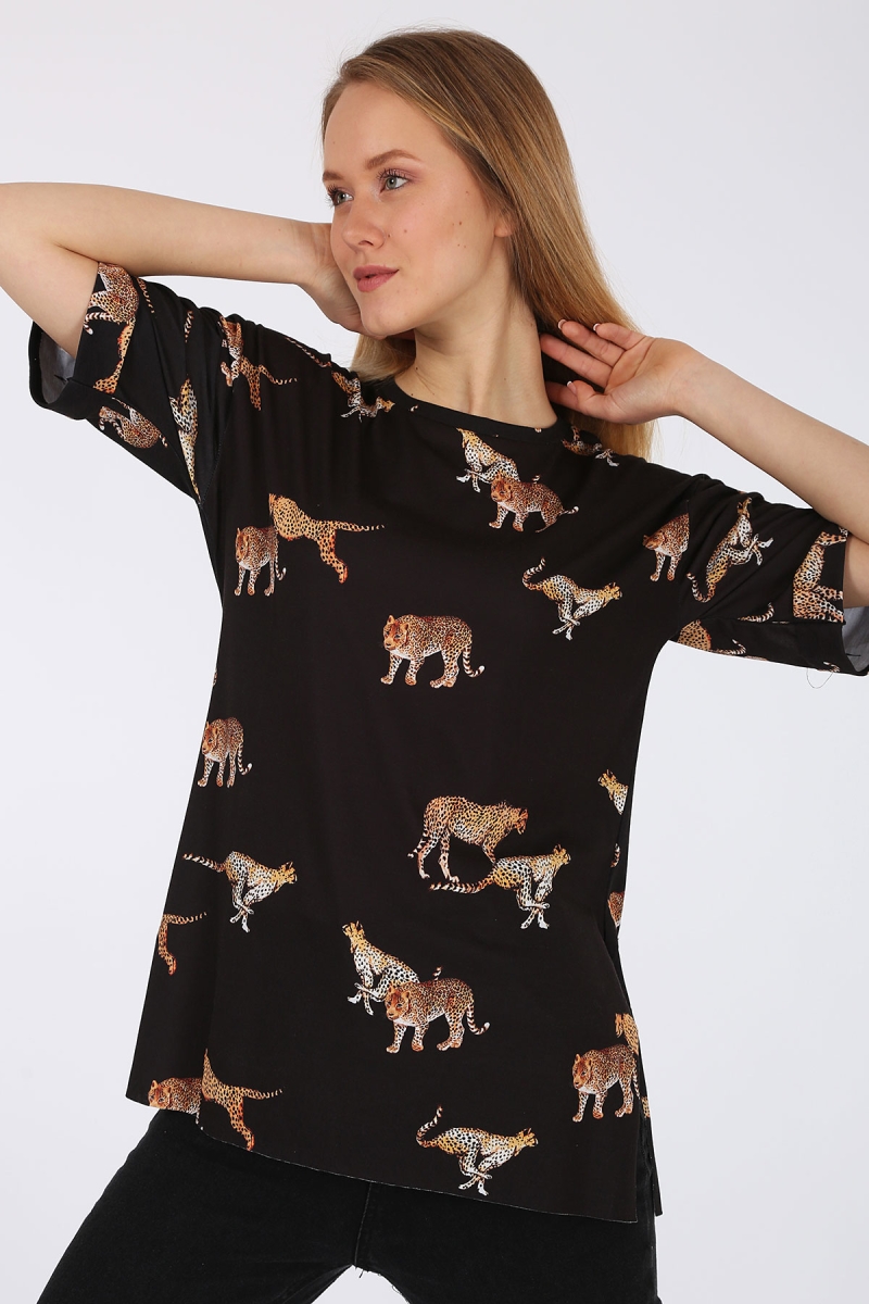 4133 ASLAN BASKILI TSHİRT - Siyah - BİGDART