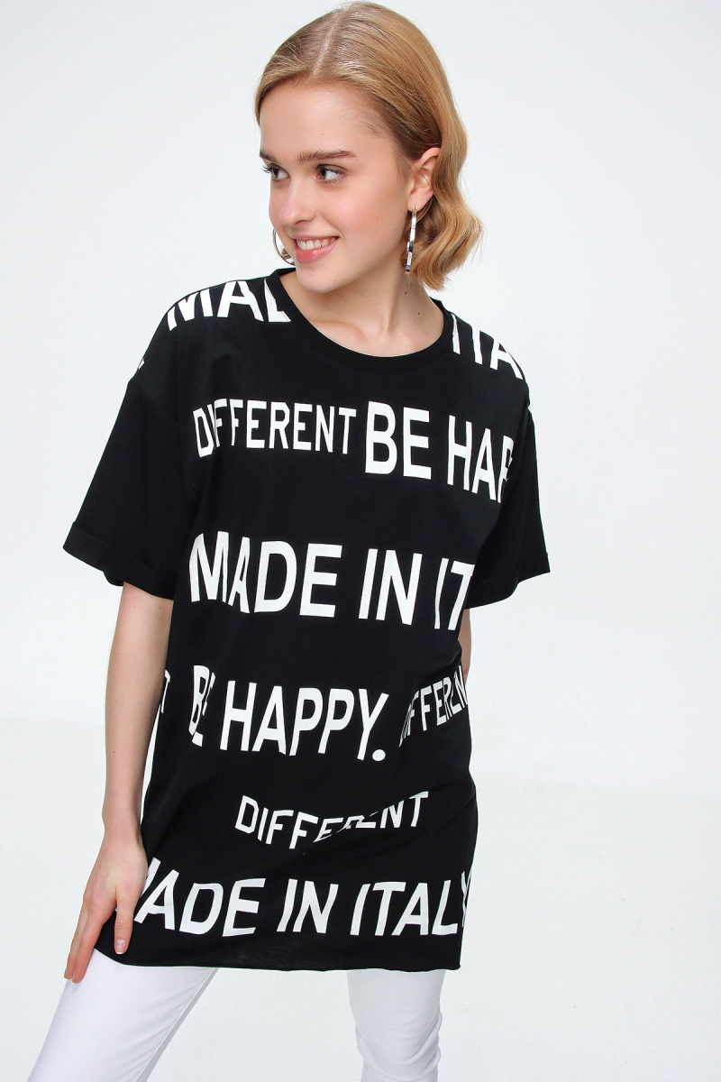 4272 Baskılı Oversize Tshirt - Siyah - BİGDART