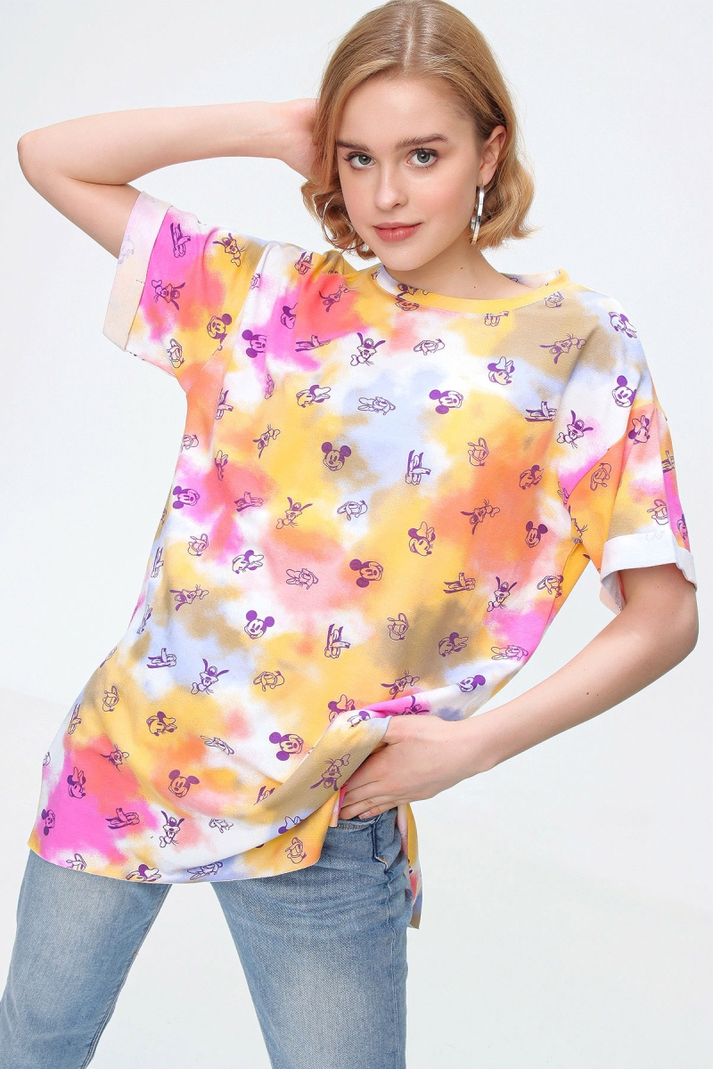 4280 Yırtmaçlı Oversize Tshirt - Sarı - BİGDART