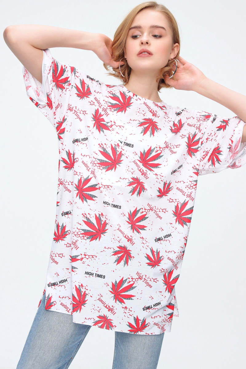 4280 Yırtmaçlı Oversize Tshirt - Nar - BİGDART