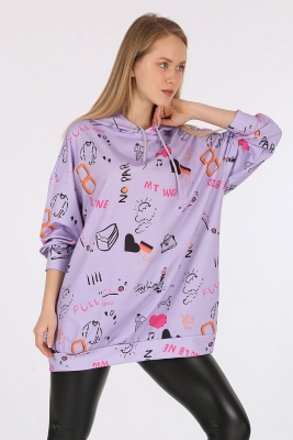 4289 Kapüşonlu Oversize Sweatshirt - Lila 