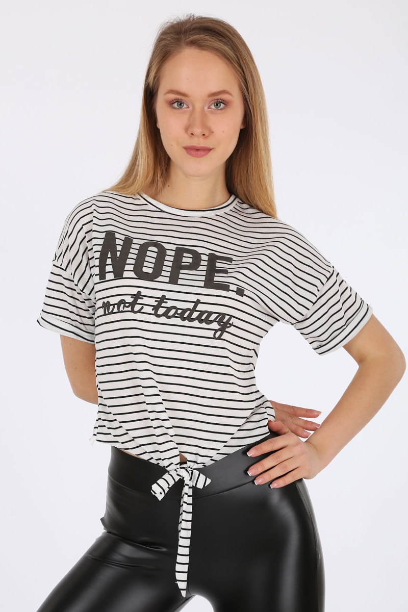 4291 Nope Baskılı T-shirt - Beyaz - BİGDART