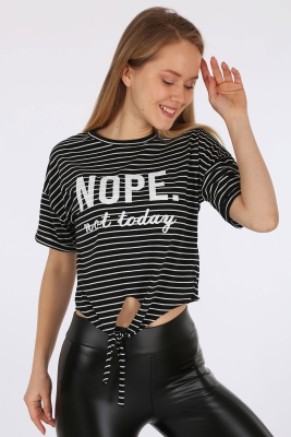 4291 Nope Baskılı T-shirt - Siyah 