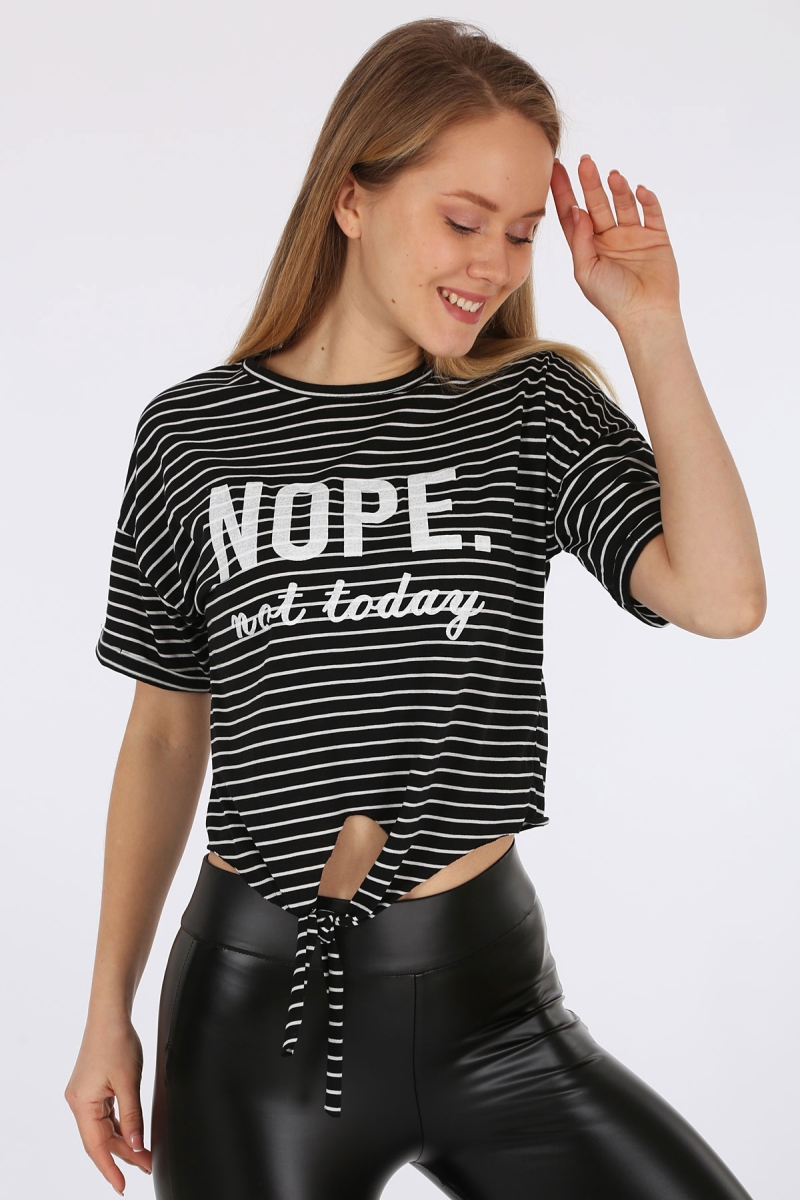 4291 Nope Baskılı T-shirt - Siyah - BİGDART