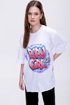 4294 Baby Girl Baskılı T-shirt - Beyaz 