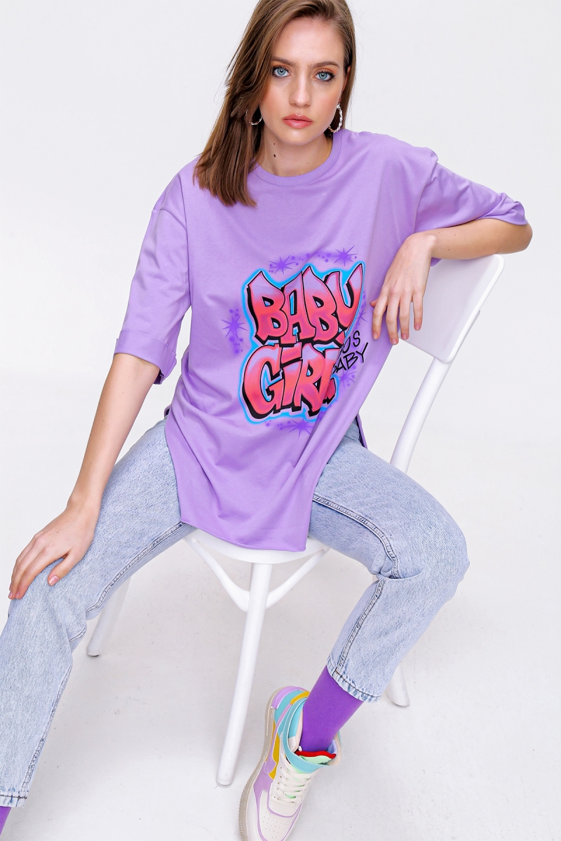 4294 Baby Girl Baskılı T-shirt - Lila - BİGDART