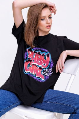 4294 Baby Girl Baskılı T-shirt - Siyah 