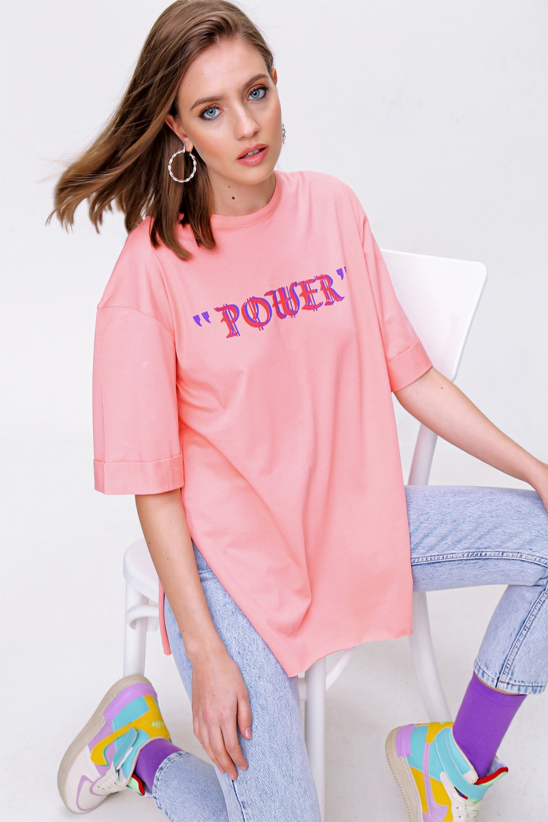 4297 League Baskılı T-shirt - Somon - BİGDART