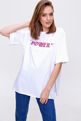 4297 League Baskılı T-shirt - Beyaz 