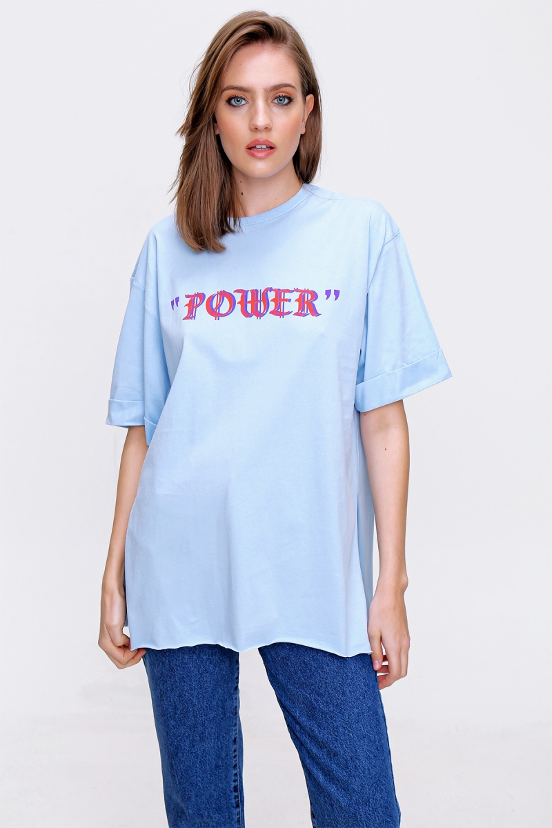 4297 League Baskılı T-shirt - Turkuaz - BİGDART