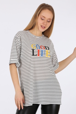 4298 Good Life Baskılı Tshirt - Beyaz 