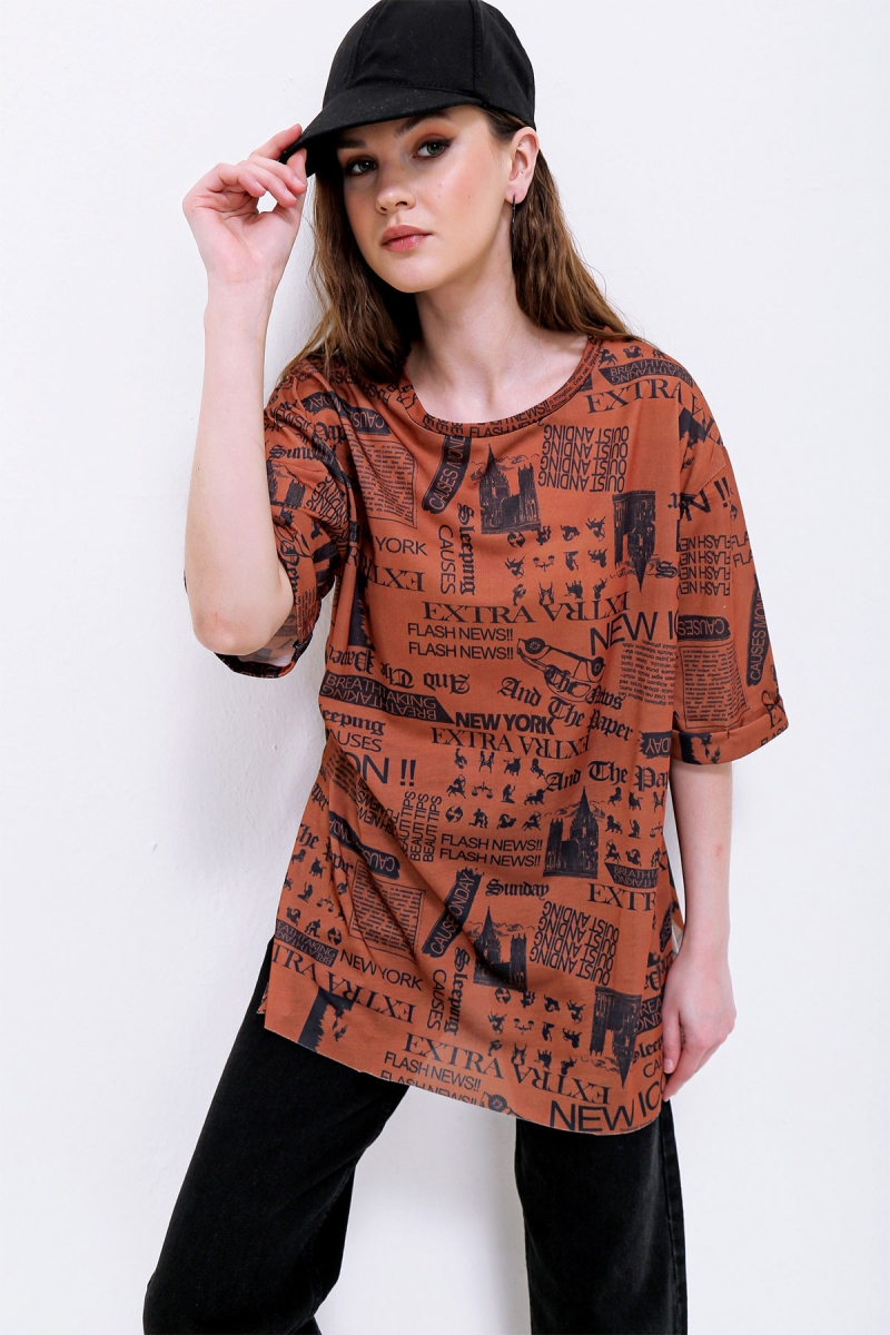 4299 Gazete Baskılı Oversize Tshirt - BİGDART