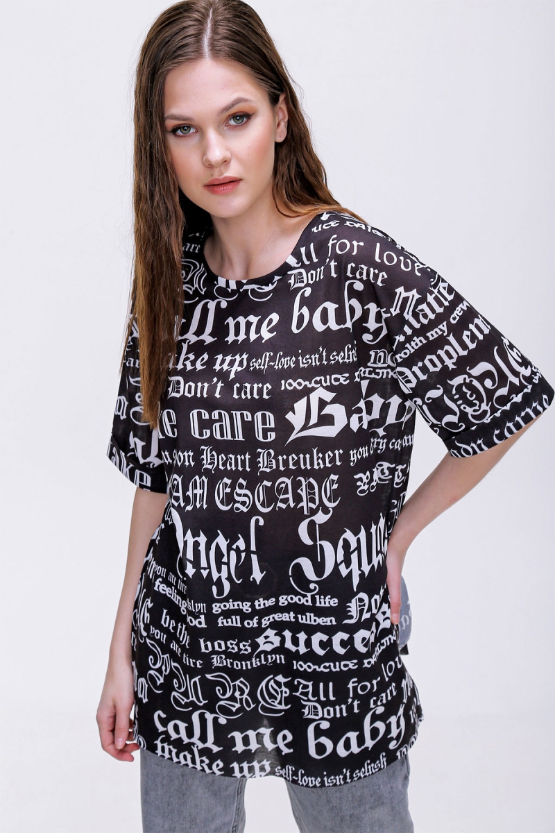 4302 Algerian Baskılı T-shirt - Siyah - BİGDART