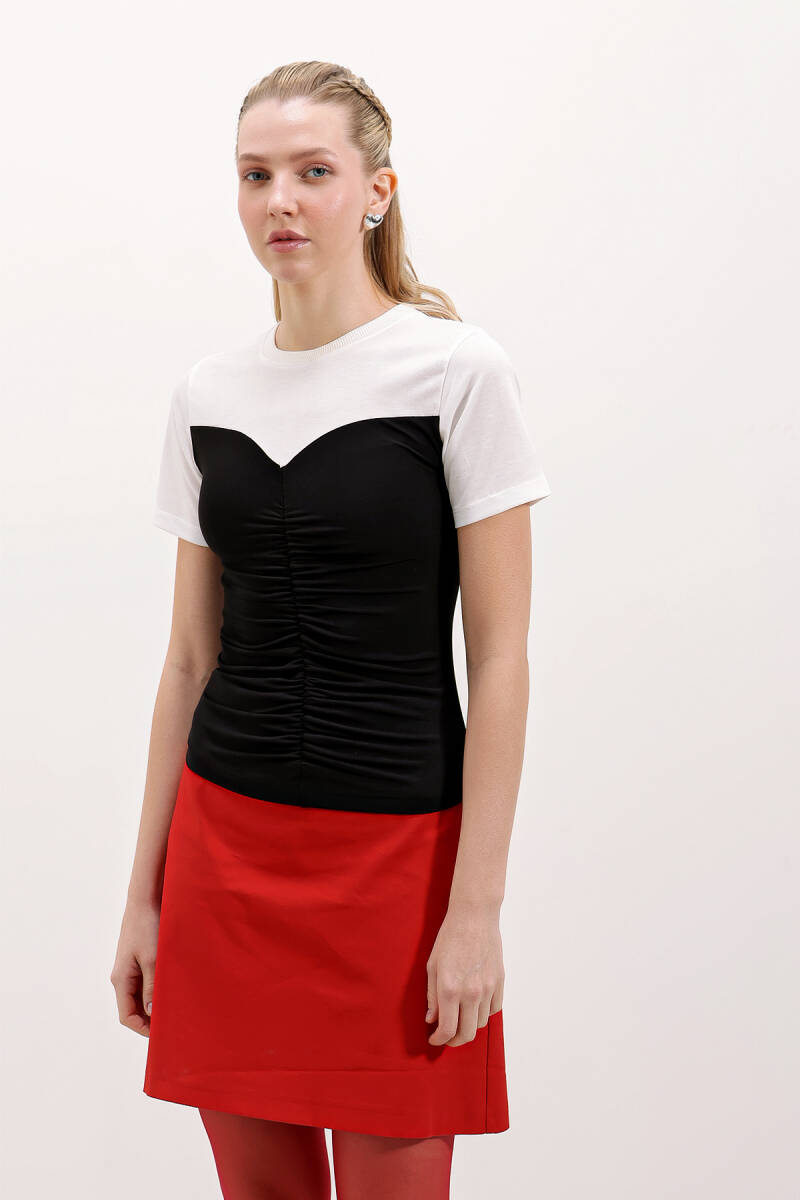 4314 Büzgülü Basic Tişört - Siyah - BİGDART