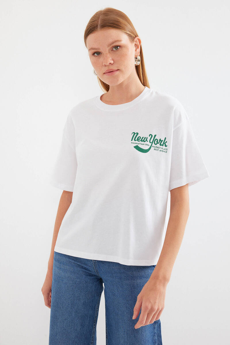 4318 Baskılı Basic Tişört - Beyaz - BİGDART