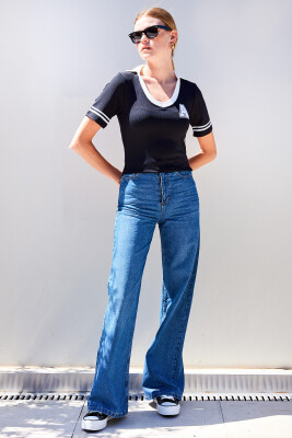 4320 Polo Yaka Basic Triko Bluz - Siyah - 3