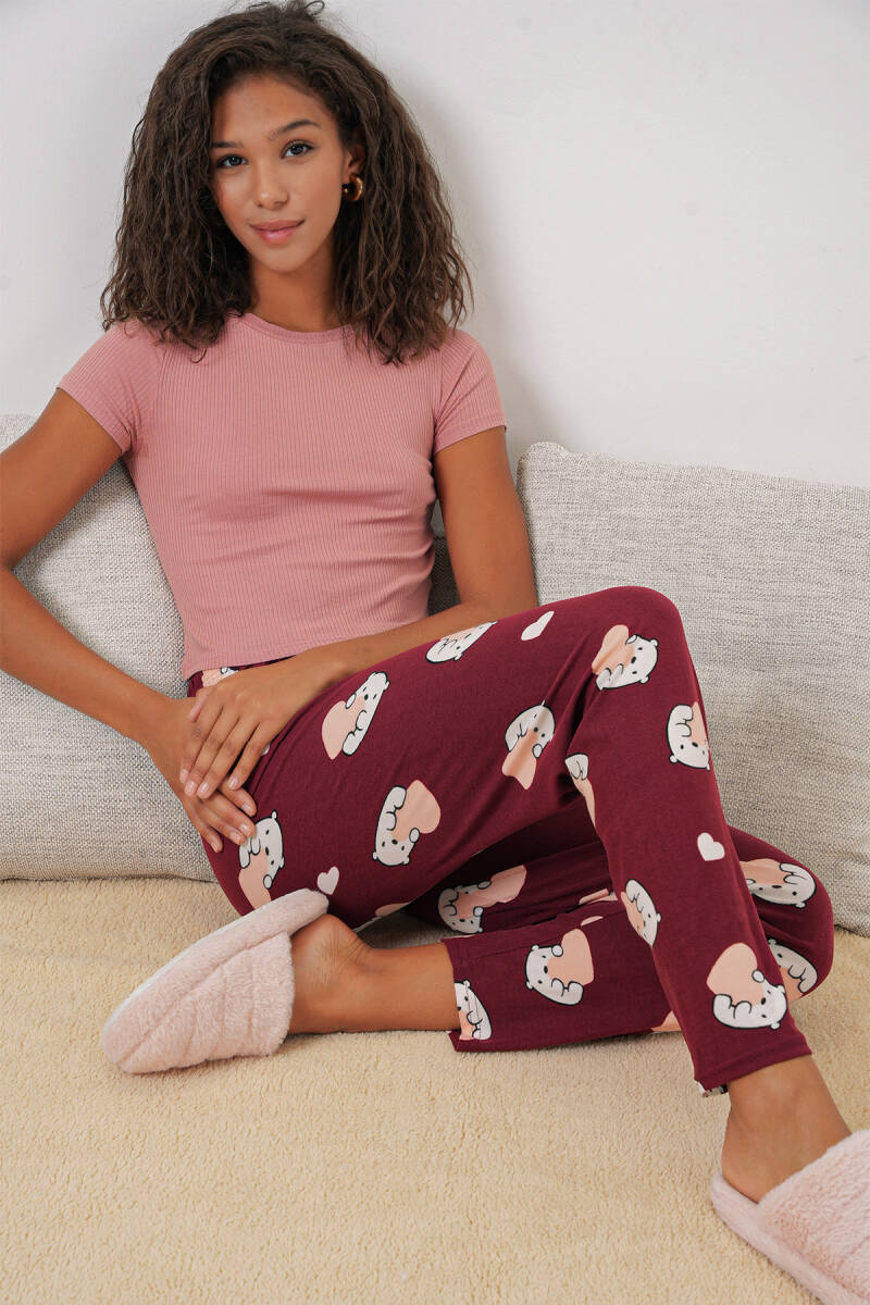 4323 Desenli Pijama Altı - Bordo - BİGDART