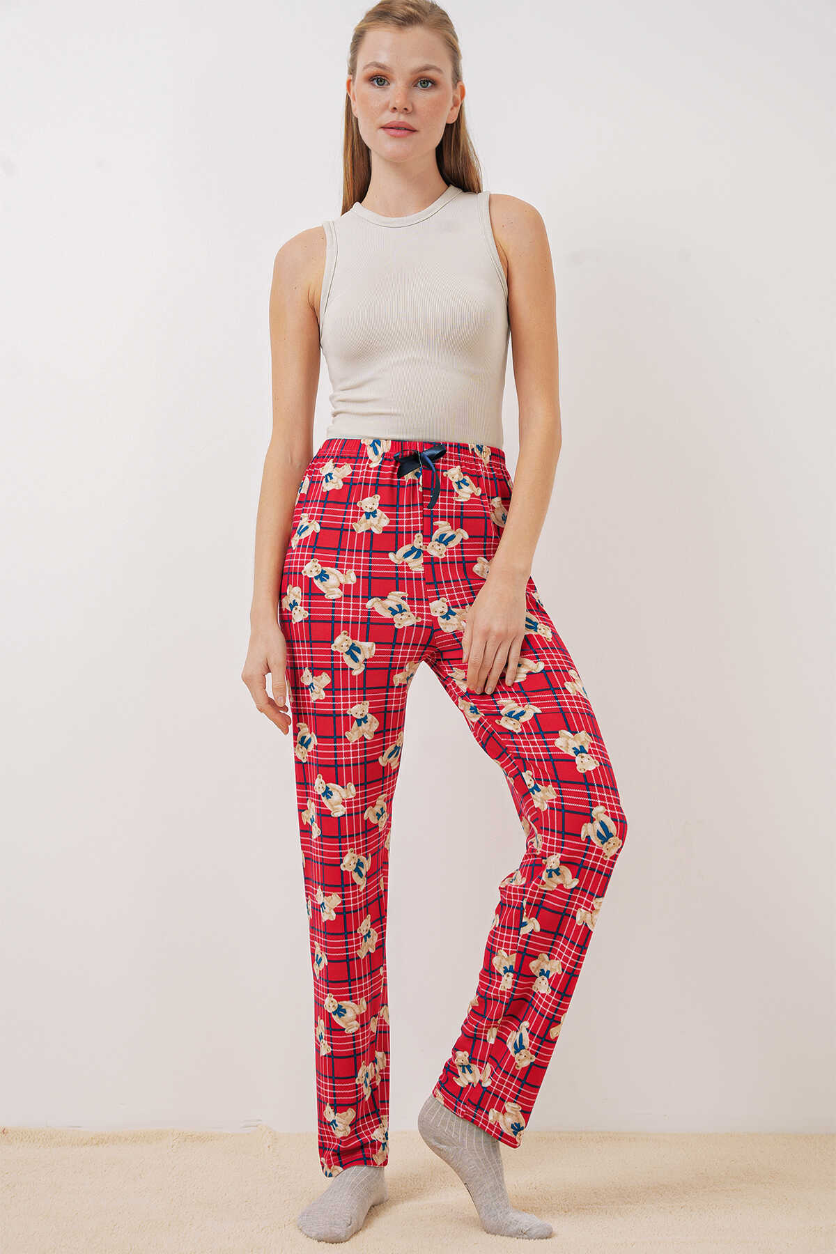 4323 Desenli Pijama Altı - Kırmızı - 3