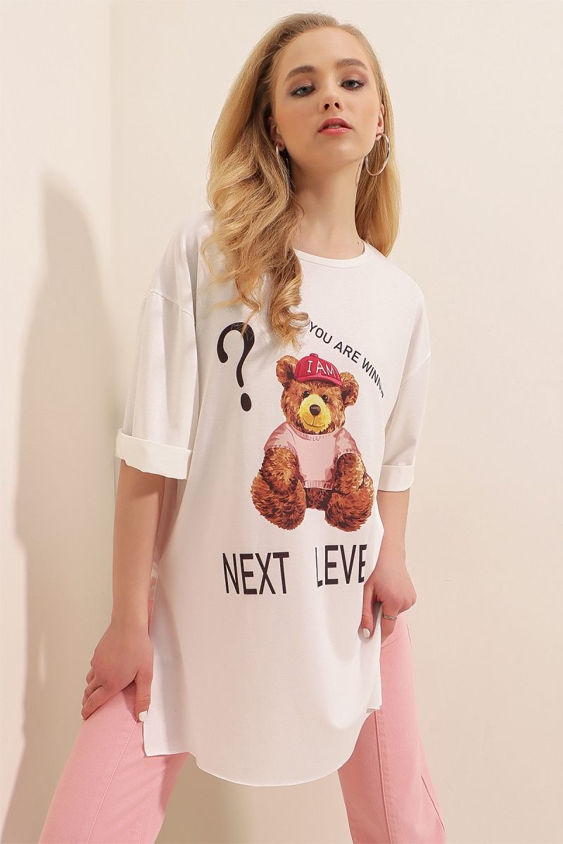 4329 Baskılı T-shirt - Beyaz - BİGDART