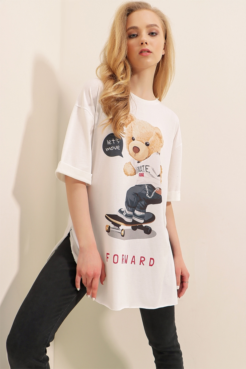 4330 Baskılı T-shirt - Beyaz - BİGDART