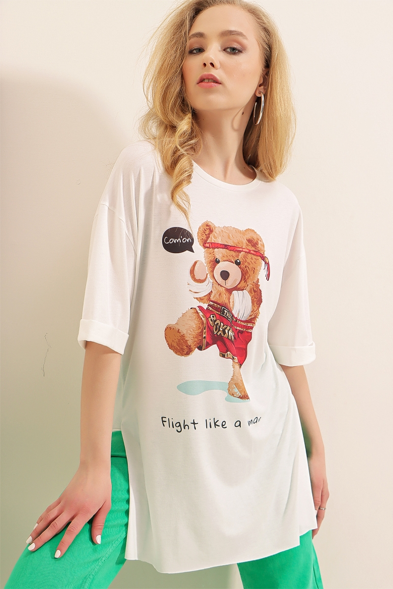 4331 Baskılı T-shirt - Beyaz - BİGDART