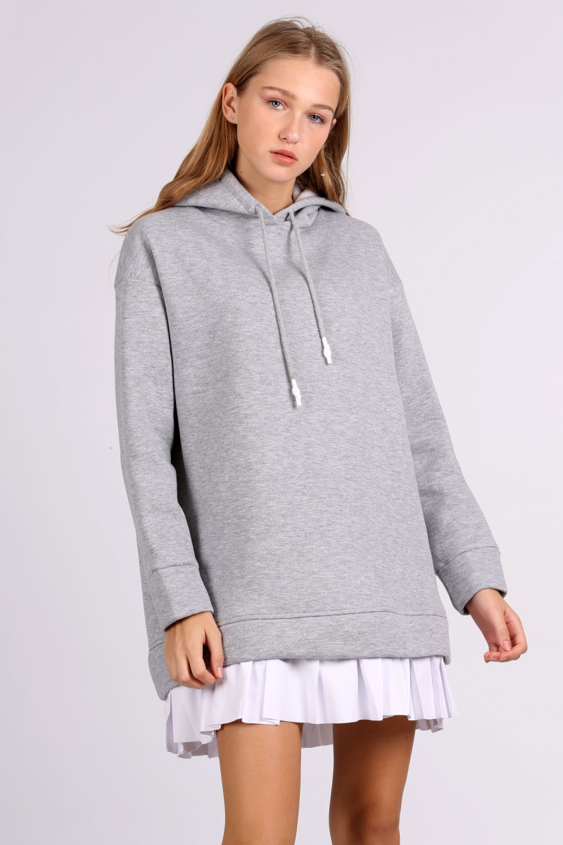 4458 Etek Detaylı Sweatshirt - Gri - BİGDART