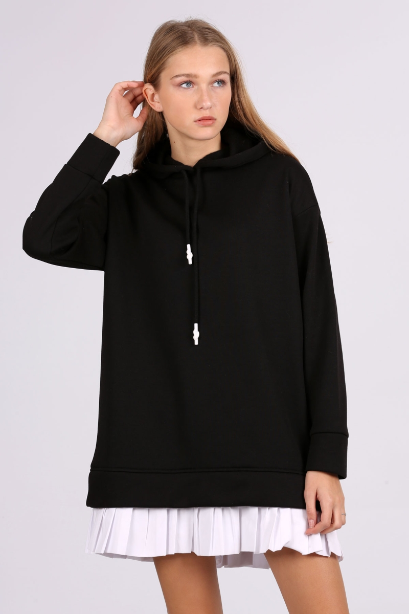 4458 Etek Detaylı Sweatshirt - Siyah - BİGDART